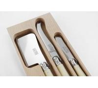 Set à fromage Laguiole - 2 couteaux à fromage et couteau à beurre - Acier inoxydable 1,2 mm - Ivoire - Bloc à couteaux en bois de hêtre - Fabriqué en France