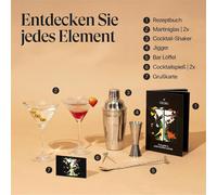 Set à martini Cocora | Set à cocktail 8 pièces en acier inoxydable | Shaker | Verres à cocktail martini | | Emballage cadeau Argent
