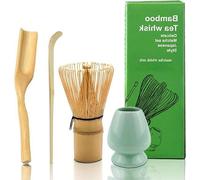 Set à matcha 4 pièces - Préparation du matcha avec cuillère à matcha, cuillères à café, brosse en bambou - Mélange de matcha et support pour fouet