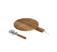 Set à pizza - LIVOO - MES158 - Bois acacia - 30 x 45 cm - 1 roulette à pizza - Poignée avec trou de suspension