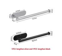 (Set A) Self Adhesive Roll Holder Punch-Free Roll Paper Holder Stainless Steel Toilet Roll Paper Holder For Kitchen Bathroom Black Rack