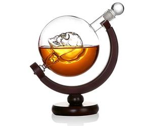 Set à Whisky - Carafe en Verre avec tête de Mort - pour Whisky et Absinthe - 2 Verres à tête de Mort et Plateau en Bois