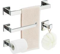 Set accessoires salle de bain Ari, inox SUS304 chromé, porte serviette, porte papier toilette, porte vêtements, montage facile