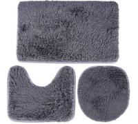 Set Tapis de Salle de Bain Gris 3pcs Tapis Antidérapants Salle de Bains