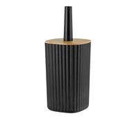 Allstar Kit d'accessoires pour WC Rotello, support fermé pour brosse WC (incluse) avec couvercle en bambou, structure cannelée, Ø 10 x 36 cm, tête de brosse interchangeable, noir/couleur naturelle