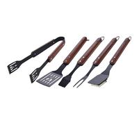 LAGUIOLE Black Edition Set 5 Ustensiles Barbecue, Premium Manche en Bois de Caoutchouc, Acier Inoxydable, Silicone, Portable Kit Voyage Camping Jardin, Cadeaux Homme, Noir - Bois - Noir