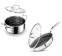 Set Acier Inox Hybride Robuste - Casserole 24 cm (5 L) + Poêle 30 cm (6 L) - Finition Dur, Cuisson Saine