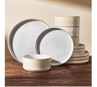 Set assiettes 12 pièces, Set de vaisselle 4 personnes, Set de vaisselle en Cappuccino Blanc Service pour 4 SALADIER