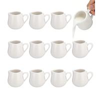 Set aus 12 Keramik-Kännchen mit Griff, 3,4 oz, kleine Kännchen für Soße, weiße Porzellan-Milchkännchen, schräger Ausguss im Saucier-Stil für Milch, Kaffee, Marmelade, Sirup