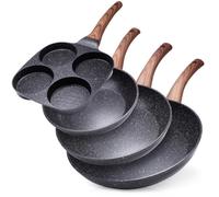 Vilde | Set de poêles en granit - 20/24/28 cm - Poêle à oeufs - Noir - Antiadhésif - Adapté à l'induction