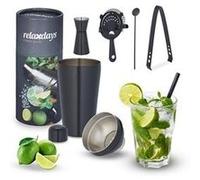 Relaxdays Set avec Shaker à Cocktails, INOX, kit Bar composé de 5 pièces, 500 ML, Accessoires pour Maison, Noir