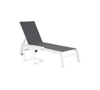 Happy Garden Bain de Soleil Barbados en textilène Gris et Aluminium Blanc + Table d'appoint. Transat d'extérieur Multi Position.