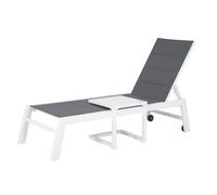 Happy Garden Bain de Soleil Barbados en textilène Gris et Aluminium Blanc + Table d'appoint. Transat d'extérieur Multi Position.