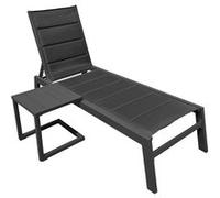 Happy Garden – Set transat et table d'appoint Barbados – Textilène noir, aluminium gris anthracite