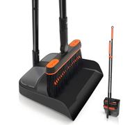 Set balai étagé et pelle à poussière à long manche - balai pivotant à 180 degrés - kit de nettoyage ménager - dents de peigne - intérieur et extérieur, jardin, maison, chambre, cuisine - couleur orang