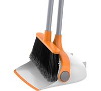 Set balai-pelle à long manche - Combinaison balai droit et pelle pour le nettoyage des sols - Balai lobby avec manche réglable - Blanc & Orange