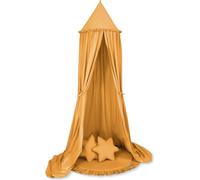 Set : Baldaquin suspendu pour chambre d'enfant, tapis avec volants, coussin - moutarde