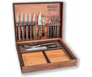 Set barbecue Tramontina JUMBO, 15 pièces, couverts à steak, planche à découper, set de couteaux, couteau, fourchette, acier inoxydable / bois, 29899-324