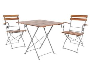 Set Biergarten table pliante + 2 chaises pliantes avec accoudoirs acacia 70x70cm
