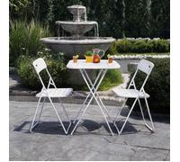 Set bistro 2 places pliant en acier soft white, table et chaises escamotables, finition anti-corrosion