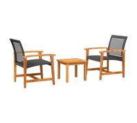 set bistrot 3 pièces noir Poly rotin et bois d'acacia