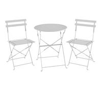 Set bistrot - ELORA - Ensemble repas de jardin - Table pliante Ø 60 cm + 2 chaises pliantes - Acier thermolaqué - Gris - 2 personnes