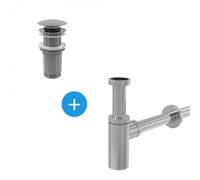 Set Bonde Clic-clac raccord 5/4", pour lavabo avec trop-plein + Siphon, Chrome (AlcaSetChrome)