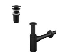 Set Bonde Clic-clac raccord 5/4", pour lavabo avec trop-plein + Siphon, Noir mat (AlcaSetBlack)