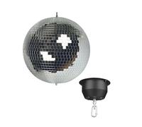Set boule disco à facettes Ø 30 cm + moteur 4W, boule rotative en verre facetté réfléchissant, 1,8-2,5 tpm, charge 5 kg, système de suspension sécurisé pour montage au plafond, accessoire pour piste