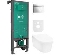Set bouton de chasse d'eau Hansgrohe Element E 66003000, cuvette de WC Hansgrohe EluPura S 60193450, 01022180, 60148450