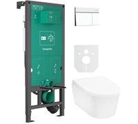 Set bouton de chasse d'eau Hansgrohe Element E 66003700, cuvette de WC Hansgrohe EluPura S 60193450, 01022180, 60148450