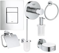 Set brosse WC Grohe Essentials 40374001, bouton de chasse d'eau Grohe Skate 38732000, 40367001, 40369001, 40365001, 40394001, 40364001