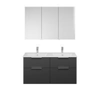 Set burgbad Eqio, composé d'une armoire de toilette à droite, d'un double lavabo Slim en céramique et d'un meuble sous lavabo, largeur 1220mm, SHCR122LF6584C0001G0146, Couleur: Gris foncé mat / Gris f