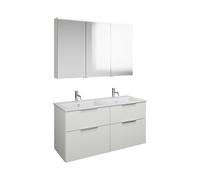 Set burgbad Eqio, composé d'une armoire de toilette à droite, d'un double lavabo Slim en céramique et d'un meuble sous lavabo, largeur 1220mm, SHCR122LF2009C0001G0146, Couleur: Blanc brillant / Blanc