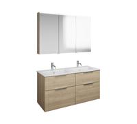 Set burgbad Eqio, composé d'une armoire de toilette à droite, d'un double lavabo Slim en céramique et d'un meuble sous lavabo, largeur 1220mm, SHCR122LF3180C0001G0146, Couleur: Chêne Décor Cachemire /
