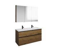 Set burgbad Eqio, composé d'une armoire de toilette à droite, d'un lavabo en céramique Slim avec 2 trous pour robinetterie et d'un meuble souslavabo, largeur 1220mm, SHCQ122LF5662C0001G0252, Couleur: