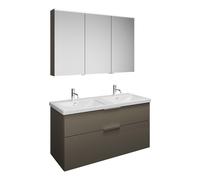 Set burgbad Eqio, composé d'une armoire de toilette à gauche, d'un double lavabo en céramique et d'un meuble sous lavabo, largeur 1230mm, SFAQ123RF2010C0001G0146, Couleur: Gris brillant / Gris brillan