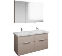 Set burgbad Eqio, composé d'une armoire de toilette à gauche, d'un double lavabo en céramique et d'un meuble sous lavabo, largeur 1230mm, SFAQ123RF6583C0001G0146
