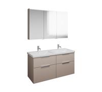 Set burgbad Eqio, composé d'une armoire de toilette à gauche, d'un double lavabo en céramique et d'un meuble sous lavabo, largeur 1230mm, SFAQ123RF6583C0001G0146, Couleur: Gris clair mat / Gris clair