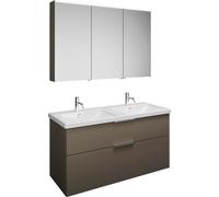 Set burgbad Eqio, composé d'une armoire de toilette à gauche, d'un double lavabo en céramique et d'un meuble sous lavabo, largeur 1230mm, SFAQ123RF2010C0001G0146