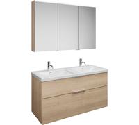 Set burgbad Eqio, composé d'une armoire de toilette à gauche, d'un double lavabo en céramique et d'un meuble sous lavabo, largeur 1230mm, SFAQ123RF3180C0001G0146
