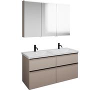 Set burgbad Eqio, composé d'une armoire de toilette à gauche, d'un double lavabo en céramique et d'un meuble sous lavabo, largeur 1230mm, SFAQ123RF6583C0001G0252