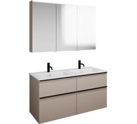 Set burgbad Eqio, composé d'une armoire de toilette à gauche, d'un double lavabo Slim en céramique et d'un meuble sous lavabo, largeur 1220mm, SHCR122RF6583C0001G0252