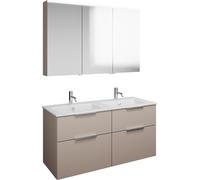 Set burgbad Eqio, composé d'une armoire de toilette à gauche, d'un double lavabo Slim en céramique et d'un meuble sous lavabo, largeur 1220mm, SHCR122RF6583C0001G0146