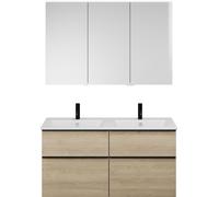 Set burgbad Eqio, composé d'une armoire de toilette à gauche, d'un double lavabo Slim en céramique et d'un meuble sous lavabo, largeur 1220mm, SHCR122RF3180C0001G0252