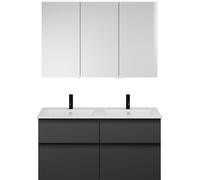 Set burgbad Eqio, composé d'une armoire de toilette à gauche, d'un double lavabo Slim en céramique et d'un meuble sous lavabo, largeur 1220mm, SHCR122RF6584C0001G0252