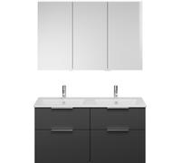 Set burgbad Eqio, composé d'une armoire de toilette à gauche, d'un double lavabo Slim en céramique et d'un meuble sous lavabo, largeur 1220mm, SHCR122RF6584C0001G0146