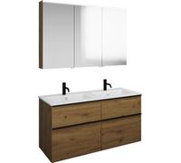 Set burgbad Eqio, composé d'une armoire de toilette à gauche, d'un double lavabo Slim en céramique et d'un meuble sous lavabo, largeur 1220mm, SHCR122RF5662C0001G0252