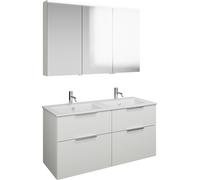Set burgbad Eqio, composé d'une armoire de toilette à gauche, d'un double lavabo Slim en céramique et d'un meuble sous lavabo, largeur 1220mm, SHCR122RF6582C0001G0146