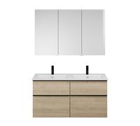 Set burgbad Eqio, composé d'une armoire de toilette à gauche, d'un double lavabo Slim en céramique et d'un meuble sous lavabo, largeur 1220mm, SHCR122RF3180C0001G0252, Couleur: Décor Chêne Cashmere /